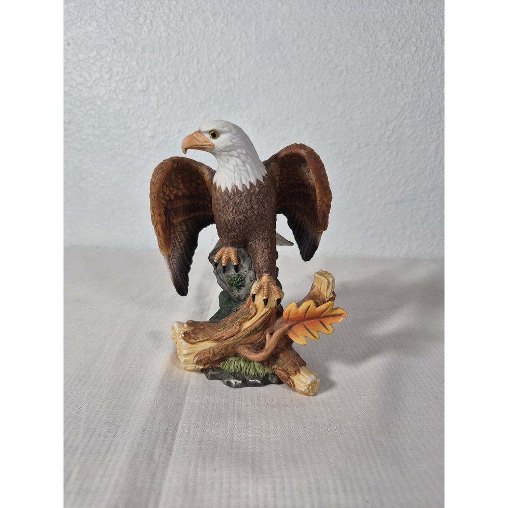 Bald Eagle Figurine Hand Painted Porcelain Eagle on Branch Statue Decor